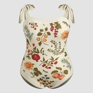 Cider Cream and Green Floral One Piece Swim
